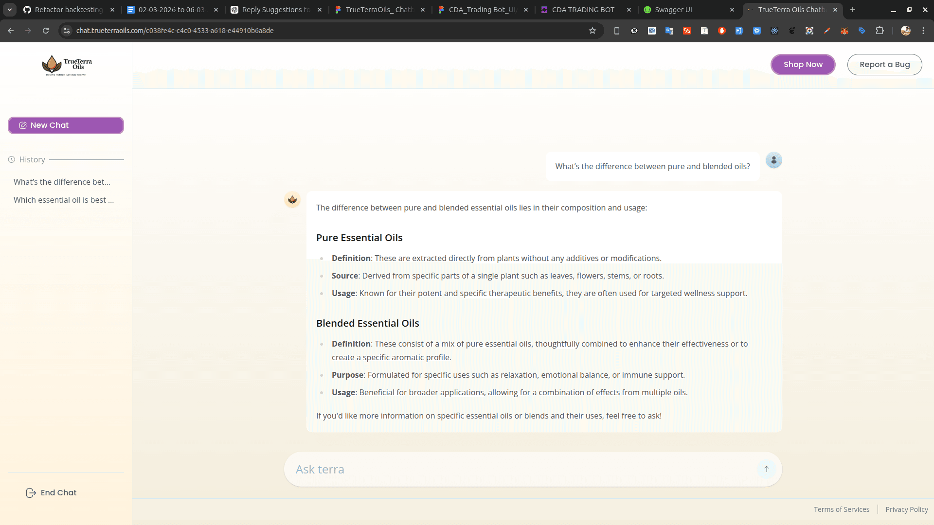 TrueTerra Oils AI Chatbot 4